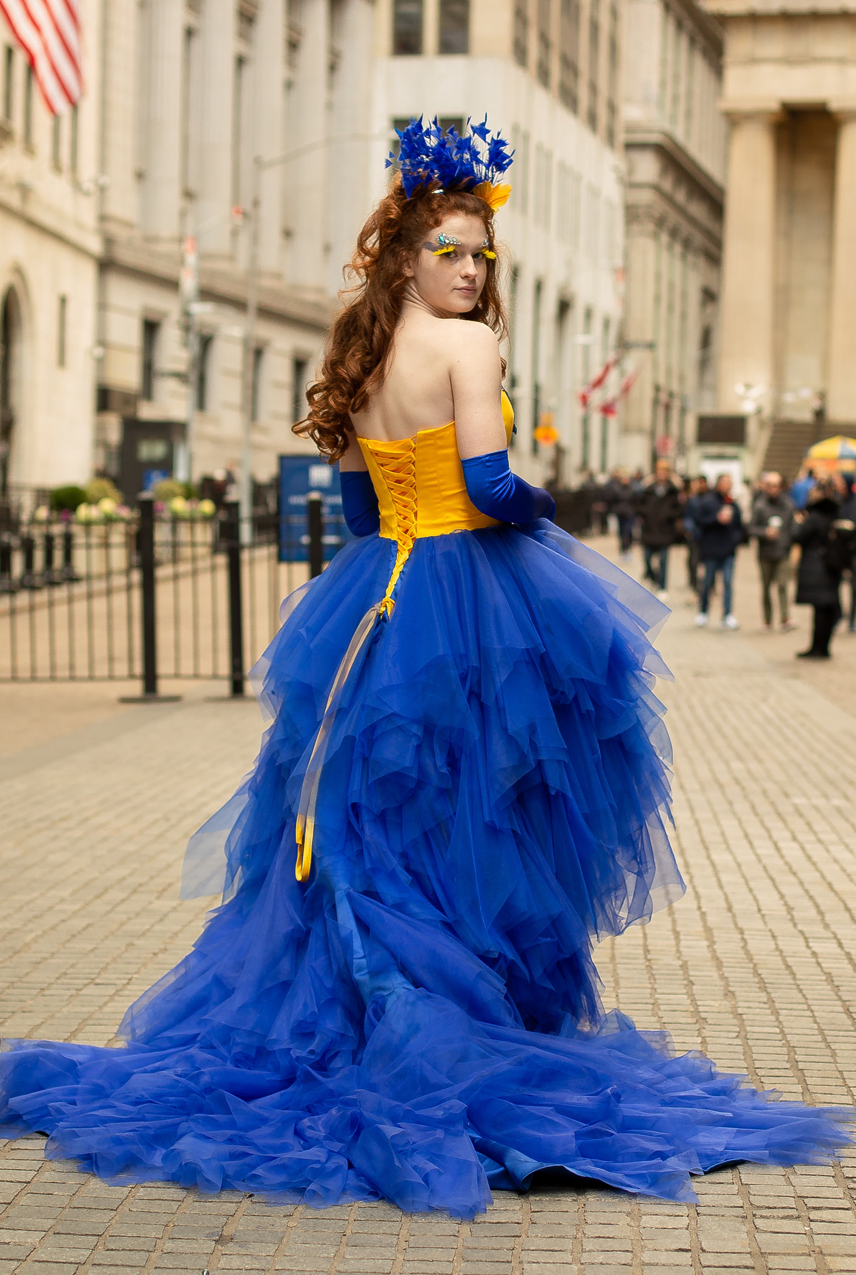 blue yellow dress